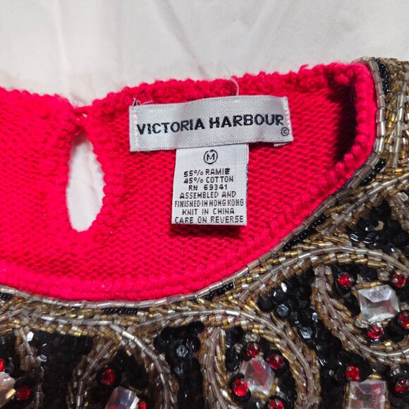 Victory Harbour 1990's Hand Embellished Holiday Sweater Red Large runs BIG - Picture 2 of 8